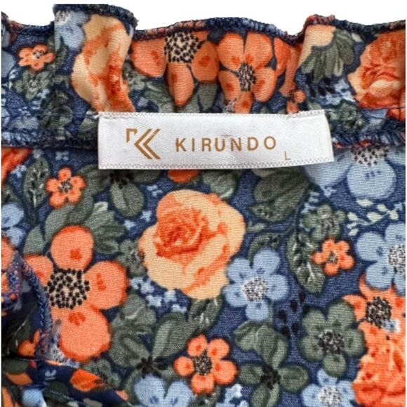 Kirundo Dress Floral Print Long Sleeve Tie Neck Ruffle Boho Swing Mini Large - Picture 3 of 12